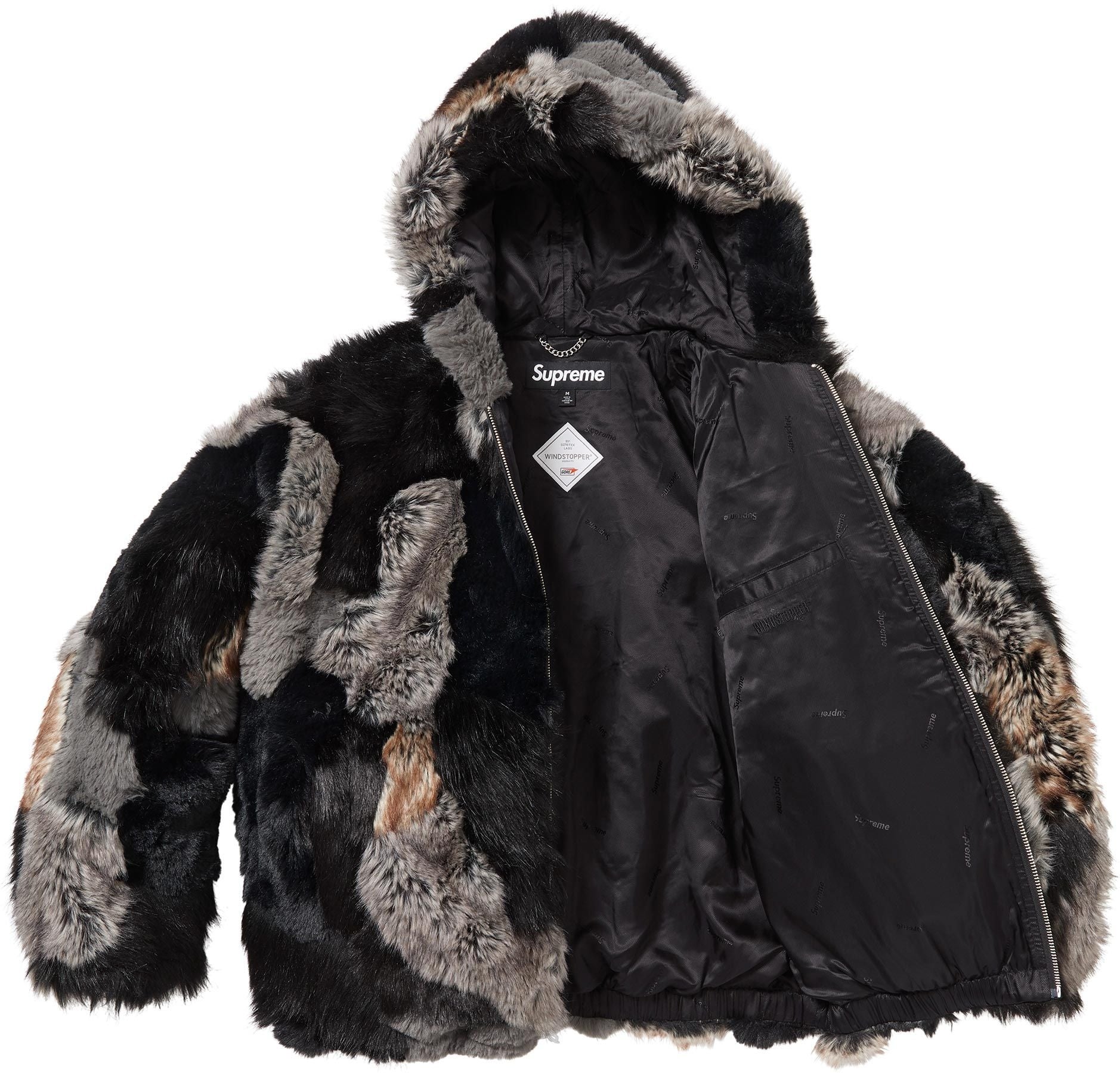 Patchwork WINDSTOPPER® Hooded Faux Fur Jacket view 3